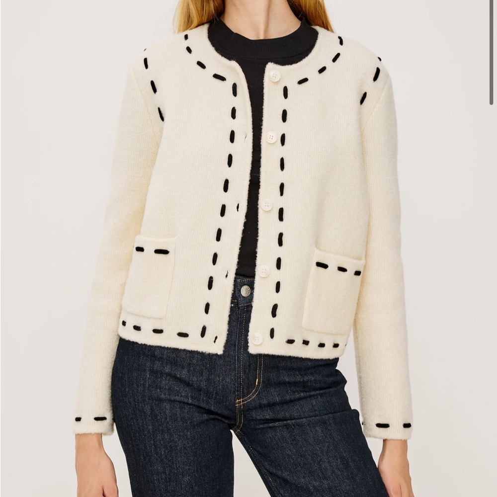 Rails Juliette Ivory Cardigan Sweater Wool Blend Patch Pockets Crop Sz S